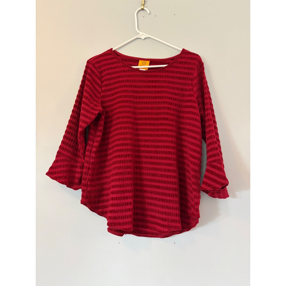 Ruby Rd Petite Red Textured Knit Bell Sleeve Top PM